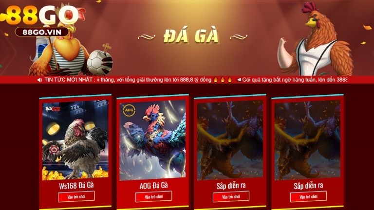 Ws186 và AOG là 2 sảnh đá gà sôi nổi tại 88Go